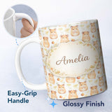 Personalized Custom Name Watercolor Hamster Fruit Snack Seamless Pattern Thoughtful Gift Idea 11oz Ceramic Coffee Tea Mug White Large Handle