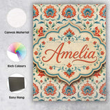 Personalised Name Elegant Folk Floral Custom Modern Room Accent Creative Decorator Style Canvas Wall Art Print Decor Picture Ready to Hang