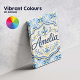 Personalised Name Classic Blue Yellow Tile Custom  Unique Gift Idea Elegant Feature Canvas Wall Art Print Decor Picture Ready to Hang