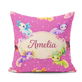 Custom Name Pink Axolotl Cartoon Seamless Pattern Kawaii Fantasy Square Filled Cushion Throw Pillow Sofa Bed Home Decor Zip Washable UK Made
