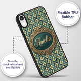 Luxury Art Deco Tile Gold and Teal Geometric Custom Name Protective Phone Case Mobile Cover Durable Everyday Smartphone Shock Resistant