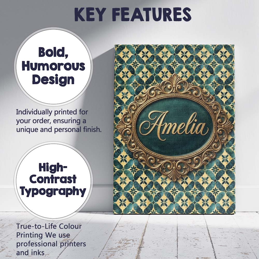 Personalised Name Luxury Deco Tile Gold Custom  Modern Room Accent Elegant Feature Canvas Wall Art Print Decor Picture Ready to Hang