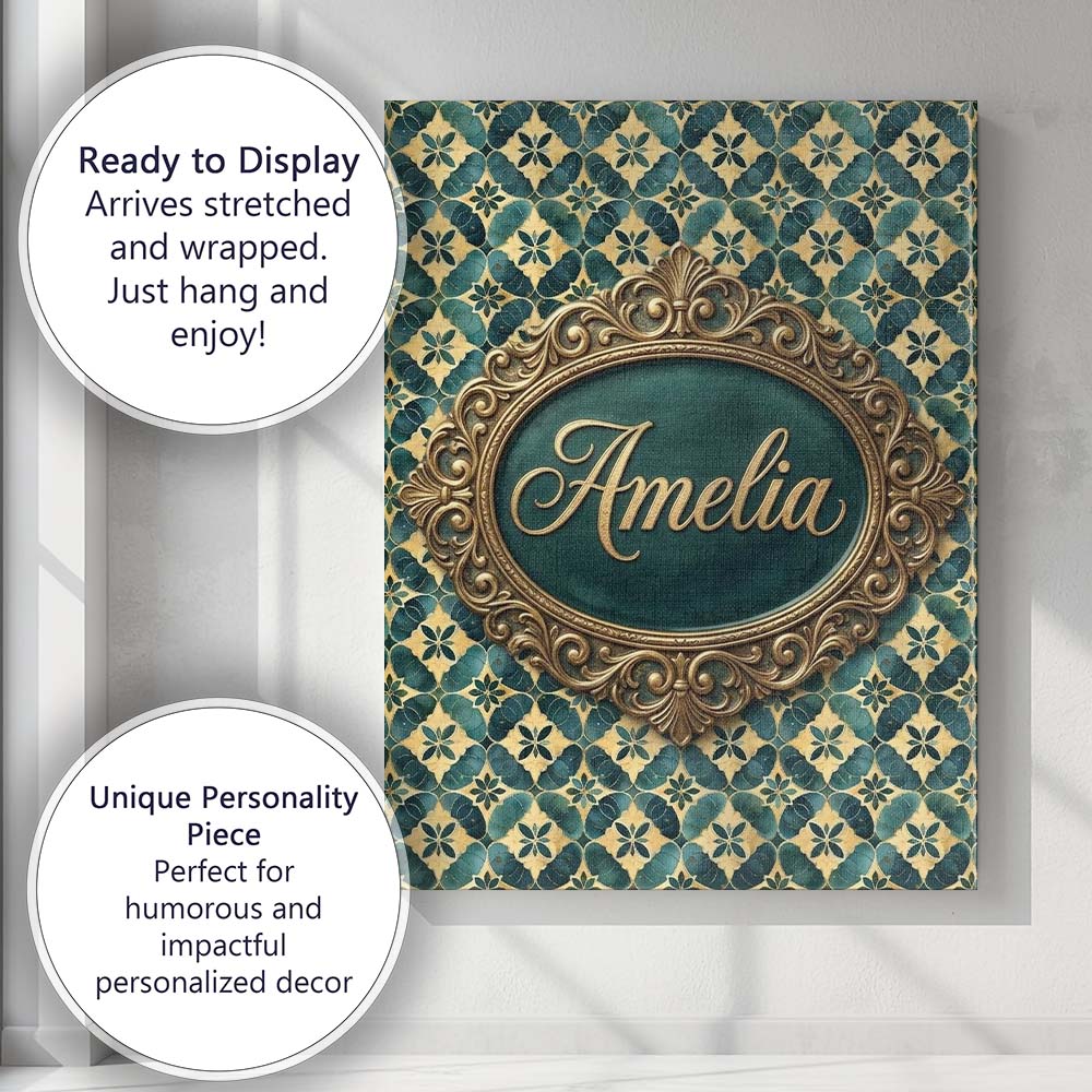 Personalised Name Luxury Deco Tile Gold Custom  Modern Room Accent Elegant Feature Canvas Wall Art Print Decor Picture Ready to Hang
