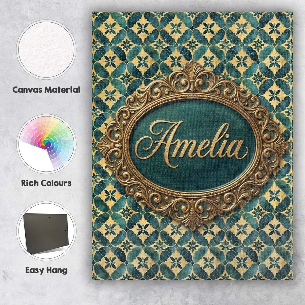Personalised Name Luxury Deco Tile Gold Custom  Modern Room Accent Elegant Feature Canvas Wall Art Print Decor Picture Ready to Hang