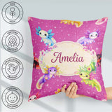 Custom Name Pink Axolotl Cartoon Seamless Pattern Kawaii Fantasy Square Filled Cushion Throw Pillow Sofa Bed Home Decor Zip Washable UK Made