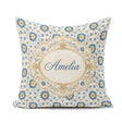 Custom Name Traditional Blue Floral Vine Pattern Cream Seamless Square Filled Cushion Throw Pillow Sofa Bed Home Decor Zip Washable UK Made