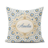 Custom Name Traditional Blue Floral Vine Pattern Cream Seamless Square Filled Cushion Throw Pillow Sofa Bed Home Decor Zip Washable UK Made
