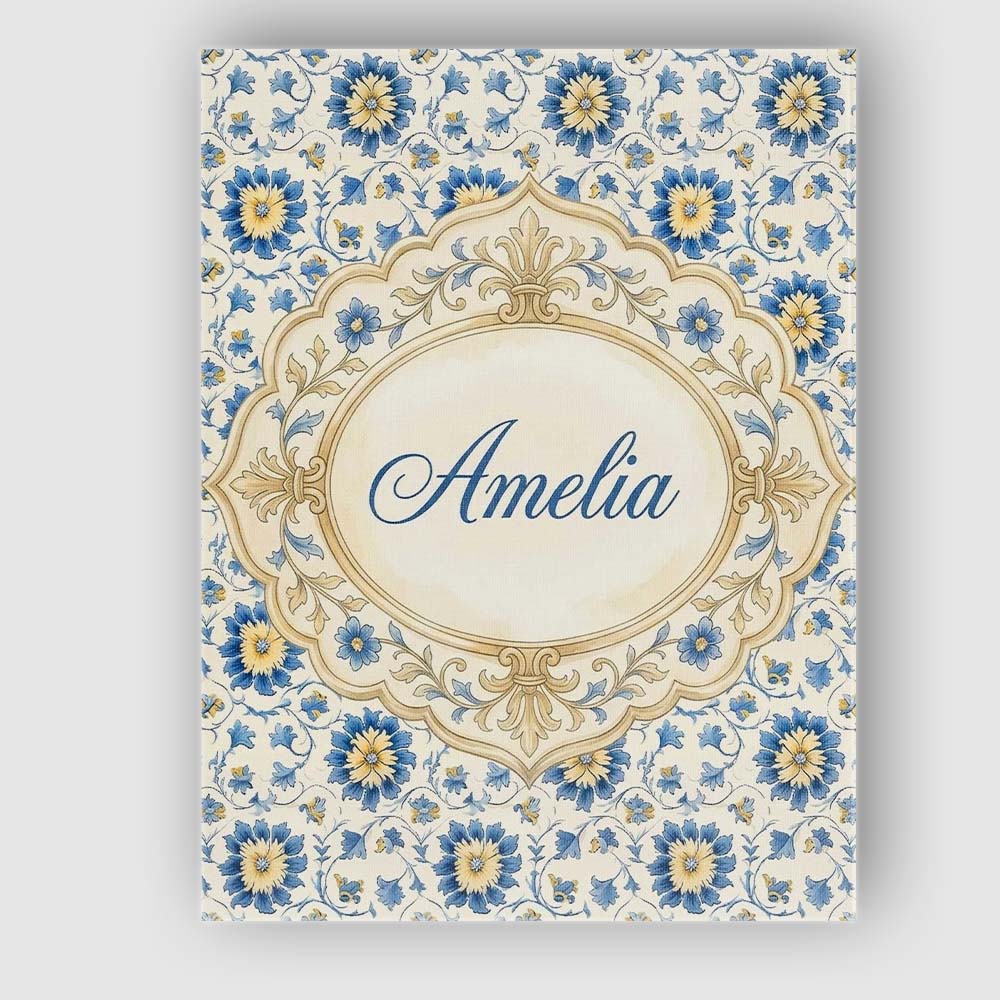Personalised Name Traditional Blue Floral Custom  Unique Gift Idea Elegant Feature Canvas Wall Art Print Decor Picture Ready to Hang