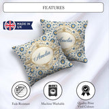 Custom Name Traditional Blue Floral Vine Pattern Cream Seamless Square Filled Cushion Throw Pillow Sofa Bed Home Decor Zip Washable UK Made
