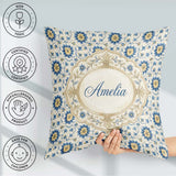 Custom Name Traditional Blue Floral Vine Pattern Cream Seamless Square Filled Cushion Throw Pillow Sofa Bed Home Decor Zip Washable UK Made