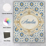 Personalised Name Traditional Blue Floral Custom  Unique Gift Idea Elegant Feature Canvas Wall Art Print Decor Picture Ready to Hang