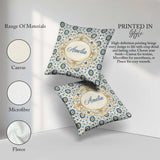 Custom Name Traditional Blue Floral Vine Pattern Cream Seamless Square Filled Cushion Throw Pillow Sofa Bed Home Decor Zip Washable UK Made