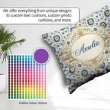 Custom Name Traditional Blue Floral Vine Pattern Cream Seamless Square Filled Cushion Throw Pillow Sofa Bed Home Decor Zip Washable UK Made