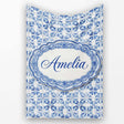 Classic Blue White Portuguese Tile Floral Seamless Pattern Lovely  Personalised Custom Name Super Soft Fleece Blanket Bed Sofa Throw