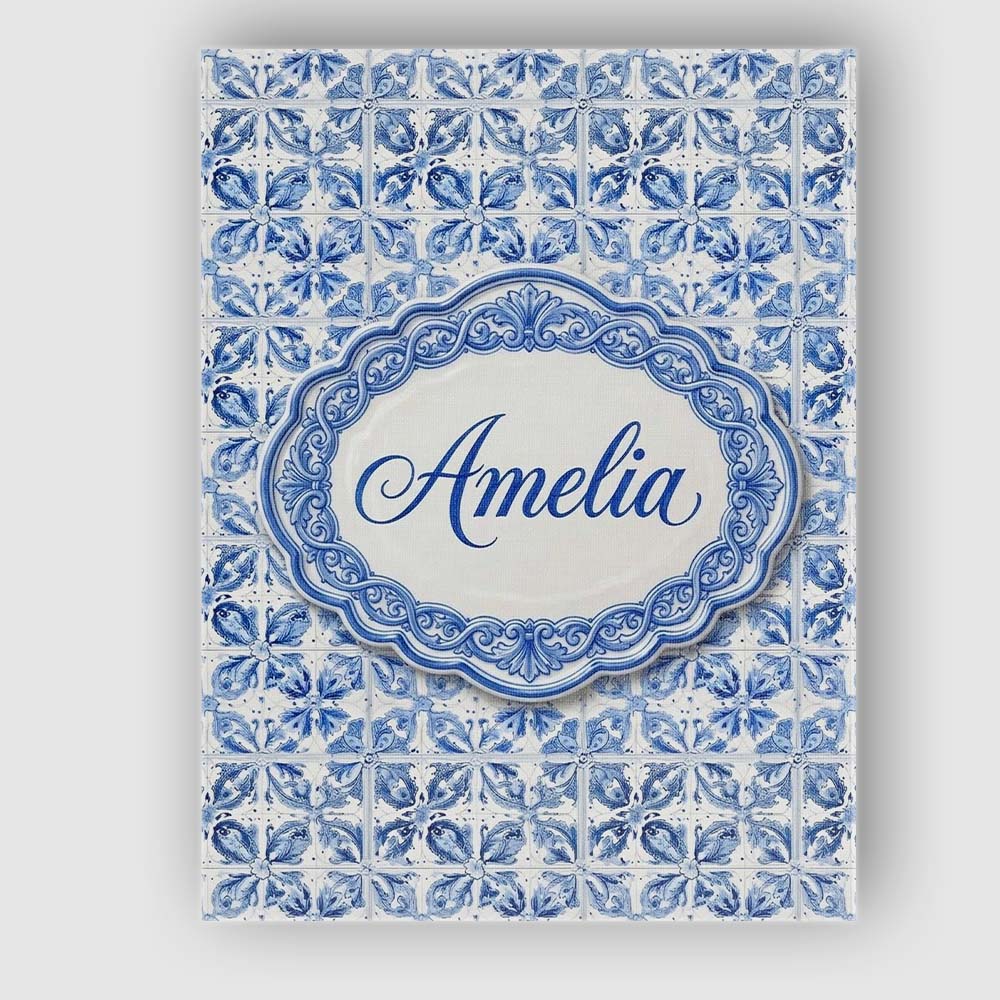 Personalised Name Classic Blue White Custom Premium Decorative Design Modern Room Accent Canvas Wall Art Print Decor Picture Ready to Hang