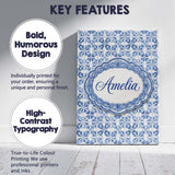 Personalised Name Classic Blue White Custom Premium Decorative Design Modern Room Accent Canvas Wall Art Print Decor Picture Ready to Hang
