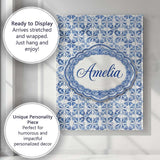 Personalised Name Classic Blue White Custom Premium Decorative Design Modern Room Accent Canvas Wall Art Print Decor Picture Ready to Hang