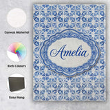 Personalised Name Classic Blue White Custom Premium Decorative Design Modern Room Accent Canvas Wall Art Print Decor Picture Ready to Hang
