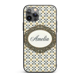 Stylish Black Gold Floral Tile Motif Seamless Custom Name Protective Phone Case Mobile Cover Durable Everyday Smartphone Shock Resistant