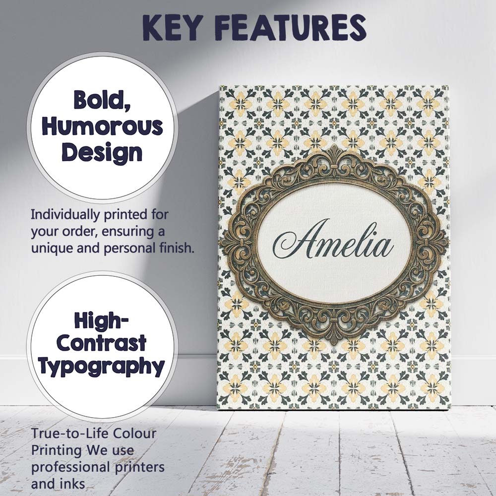 Personalised Name Stylish Black Gold Floral Custom  Bespoke Interior Contemporary Canvas Wall Art Print Decor Picture Ready to Hang