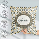 Custom Name Black Gold Floral Tile Motif Seamless Pattern Lovely Square Filled Cushion Throw Pillow Sofa Bed Home Decor Zip Washable UK Made
