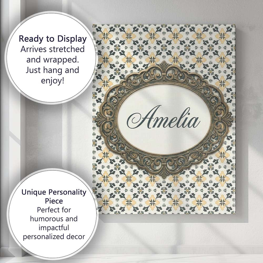 Personalised Name Stylish Black Gold Floral Custom  Bespoke Interior Contemporary Canvas Wall Art Print Decor Picture Ready to Hang