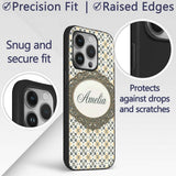 Stylish Black Gold Floral Tile Motif Seamless Custom Name Protective Phone Case Mobile Cover Durable Everyday Smartphone Shock Resistant