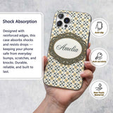 Stylish Black Gold Floral Tile Motif Seamless Custom Name Protective Phone Case Mobile Cover Durable Everyday Smartphone Shock Resistant