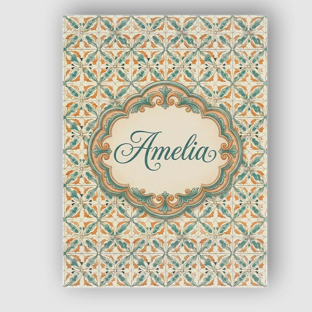 Personalised Name Orange Teal Geometric Custom  Modern Room Accent Elegant Feature Canvas Wall Art Print Decor Picture Ready to Hang