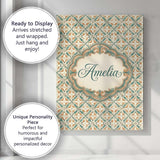 Personalised Name Orange Teal Geometric Custom  Modern Room Accent Elegant Feature Canvas Wall Art Print Decor Picture Ready to Hang