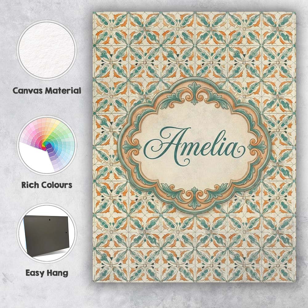 Personalised Name Orange Teal Geometric Custom  Modern Room Accent Elegant Feature Canvas Wall Art Print Decor Picture Ready to Hang