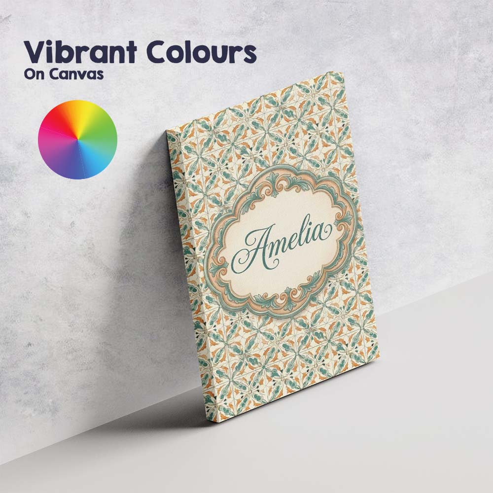 Personalised Name Orange Teal Geometric Custom  Modern Room Accent Elegant Feature Canvas Wall Art Print Decor Picture Ready to Hang