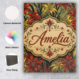 Personalised Name Tropical Red Yellow Custom Modern Room Accent Creative Decorator Style Canvas Wall Art Print Decor Picture Ready to Hang