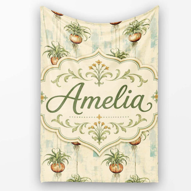 Rustic Hanging Plant Pots Textured Background Seamless Pattern  Personalised Custom Name Super Soft Fleece Blanket Bed Sofa Throw