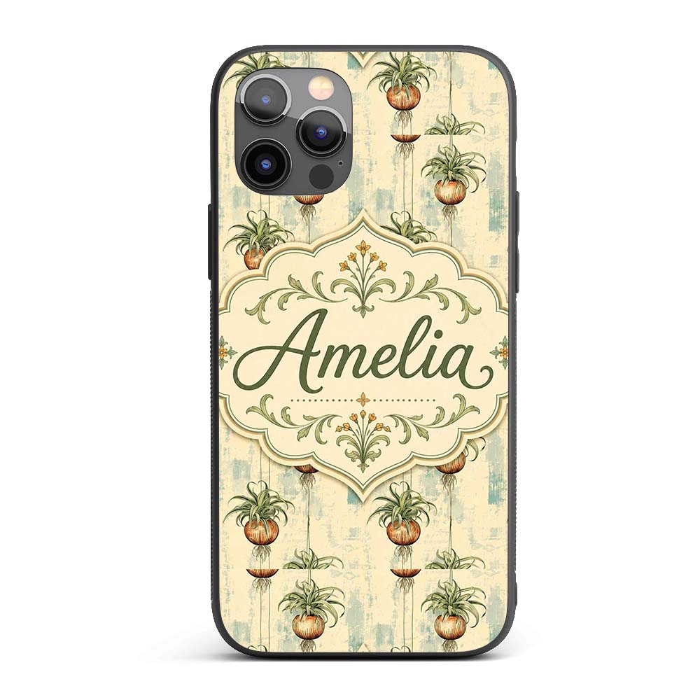 Rustic Hanging Plant Pots Textured Background Custom Name Protective Phone Case Mobile Cover Durable Everyday Smartphone Shock Resistant