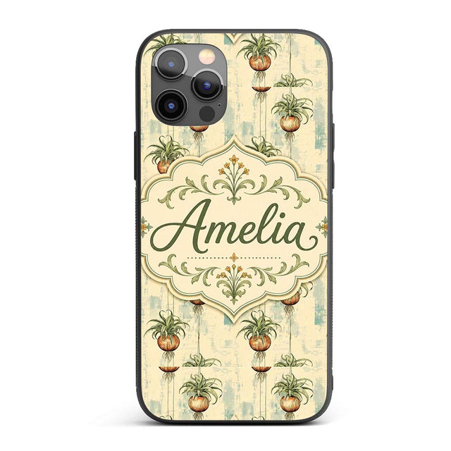 Rustic Hanging Plant Pots Textured Background Custom Name Protective Phone Case Mobile Cover Durable Everyday Smartphone Shock Resistant