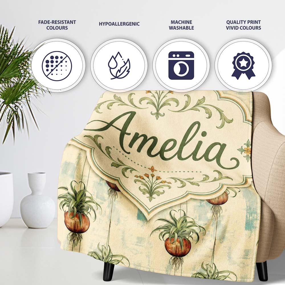 Rustic Hanging Plant Pots Textured Background Seamless Pattern  Personalised Custom Name Super Soft Fleece Blanket Bed Sofa Throw