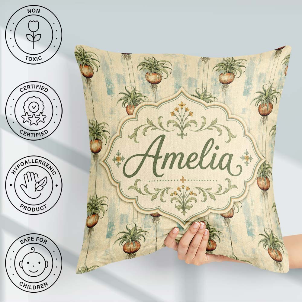 Custom Name Rustic Hanging Plant Pots Textured Seamless Pattern Square Filled Cushion Throw Pillow Sofa Bed Home Decor Zip Washable UK Made