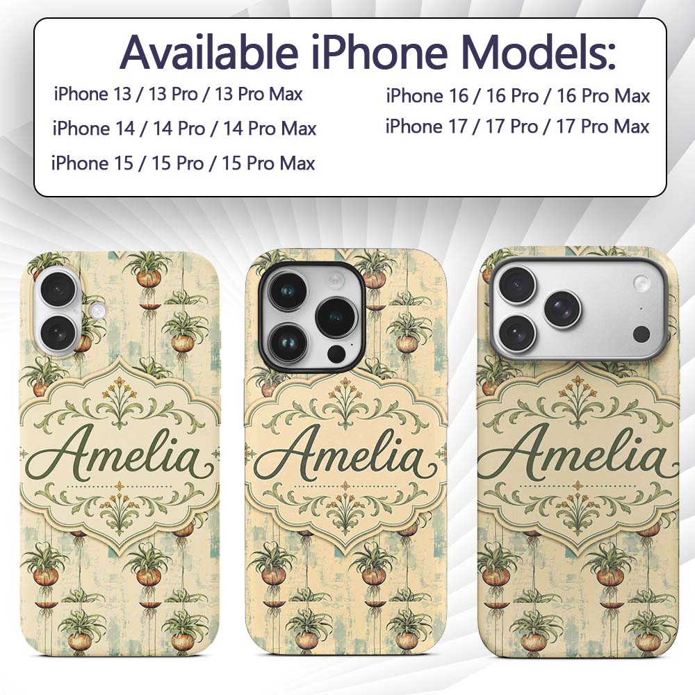 Rustic Hanging Plant Pots Textured Background Custom Name Protective Phone Case Mobile Cover Durable Everyday Smartphone Shock Resistant