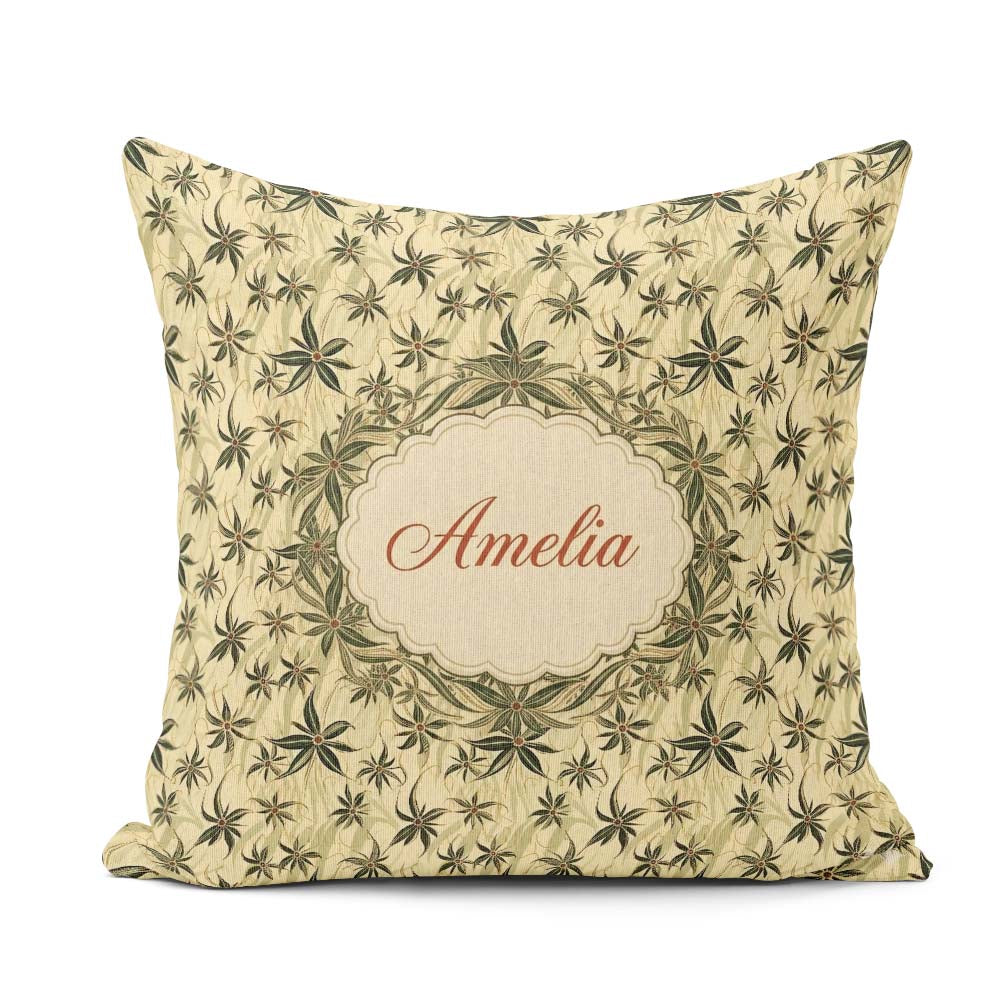 Custom Name Delicate Beige Floral Star Vine Seamless Pattern Square Filled Cushion Throw Pillow Sofa Bed Home Decor Zip Washable UK Made