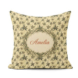 Custom Name Delicate Beige Floral Star Vine Seamless Pattern Square Filled Cushion Throw Pillow Sofa Bed Home Decor Zip Washable UK Made