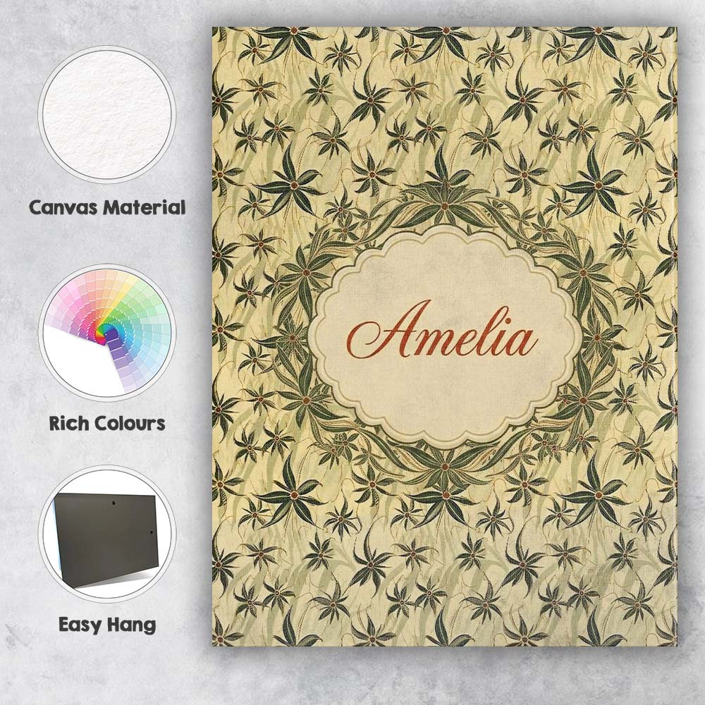 Personalised Name Delicate Beige Floral Custom  Modern Room Accent Elegant Feature Canvas Wall Art Print Decor Picture Ready to Hang
