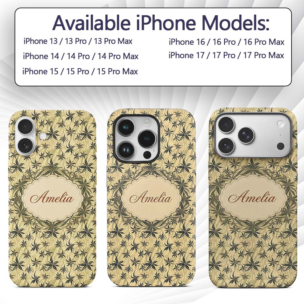 Delicate Beige Floral Star Vine Seamless Pattern Custom Name Protective Phone Case Mobile Cover Durable Everyday Smartphone Shock Resistant