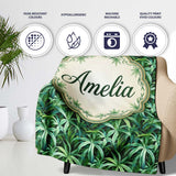 Soft Sage Botanical Leaves Minimal Seamless Pattern Cute Unique Gift  Personalised Custom Name Super Soft Fleece Blanket Bed Sofa Throw