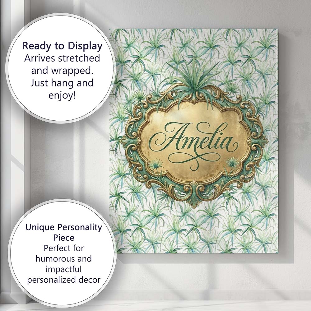 Personalised Name Soft Green Air Plant Custom  Modern Room Accent Elegant Feature Canvas Wall Art Print Decor Picture Ready to Hang