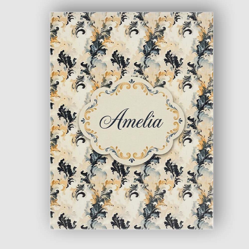 Personalised Name Classic Beige Black Ornamental Damask Seamless Custom  Interior Canvas Wall Art Print Decor Picture Ready to Hang