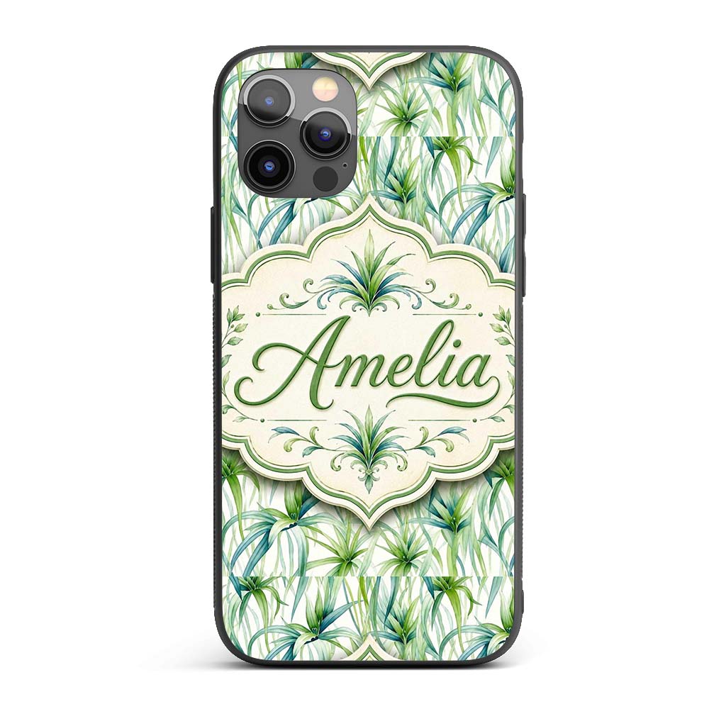 Fresh Tropical Spider Plant Foliage Seamless Custom Name Protective Phone Case Mobile Cover Durable Everyday Smartphone Shock Resistant