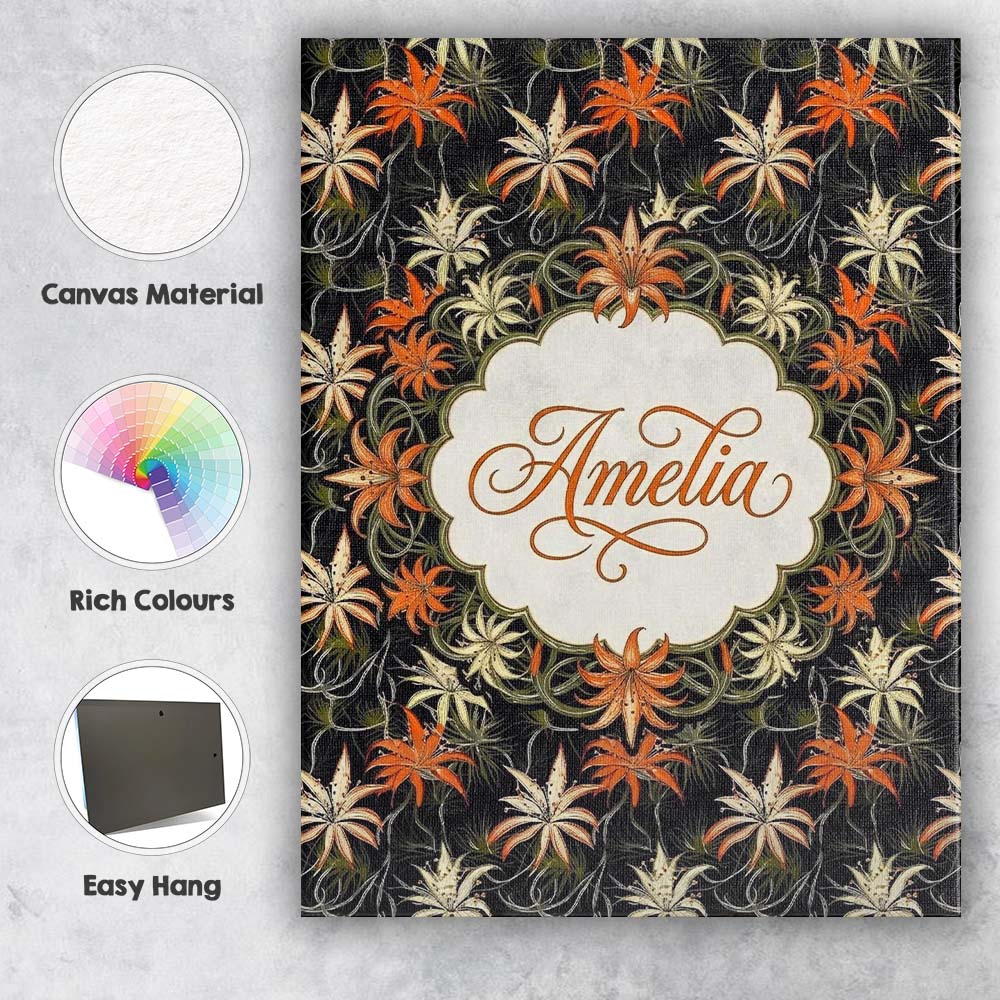 Personalised Name Elegant Orange Lily Custom Modern Room Accent Creative Decorator Style Canvas Wall Art Print Decor Picture Ready to Hang