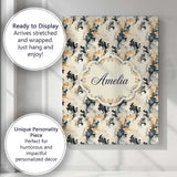 Personalised Name Classic Beige Black Ornamental Damask Seamless Custom  Interior Canvas Wall Art Print Decor Picture Ready to Hang