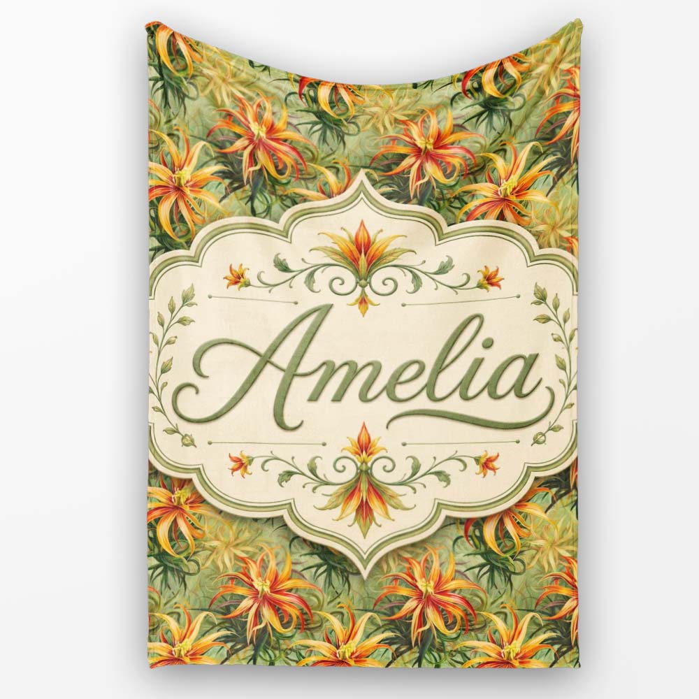 Vibrant Tropical Lily Floral Garden Seamless Pattern Design Lovely  Personalised Custom Name Super Soft Fleece Blanket Bed Sofa Throw